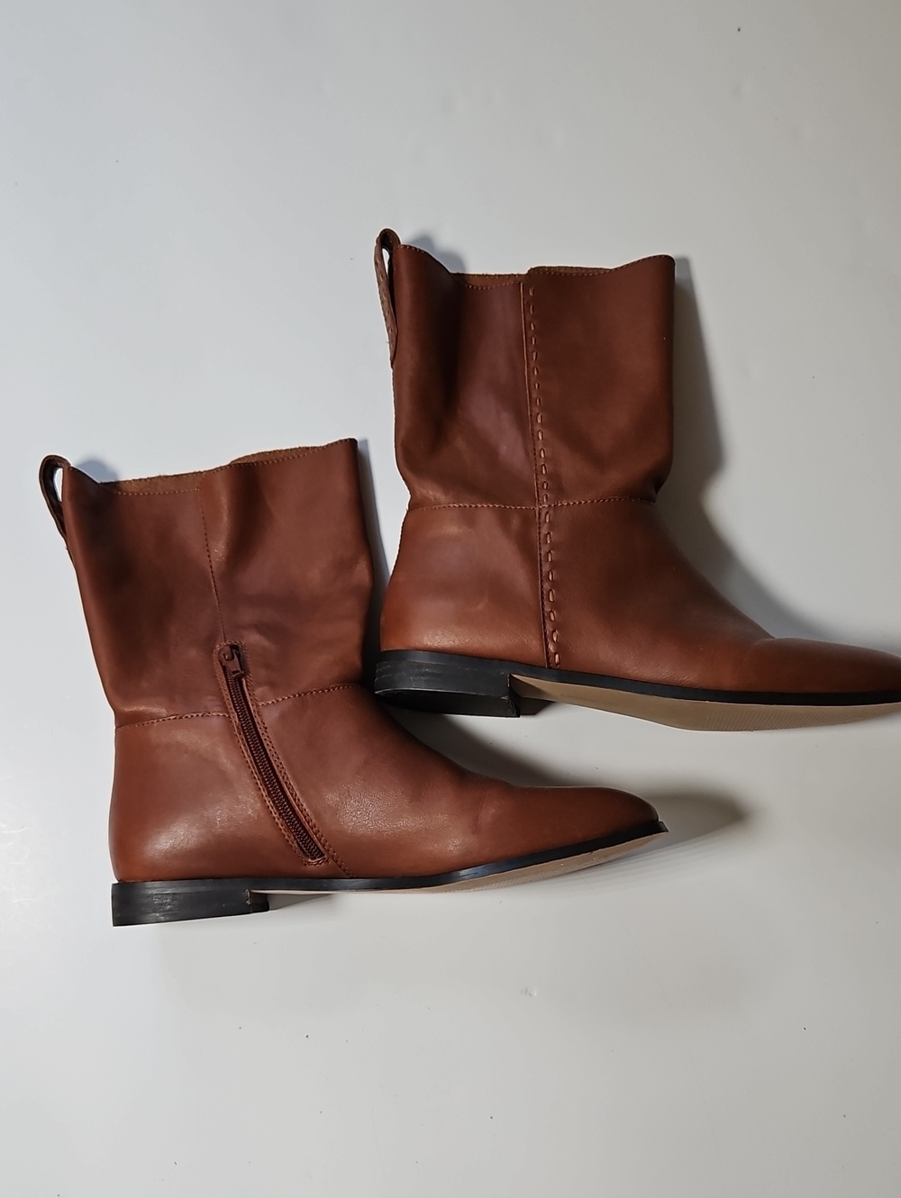 Lands End Pull On Leather Short Soft Shank Boots With Stitching Side Zip 9.5